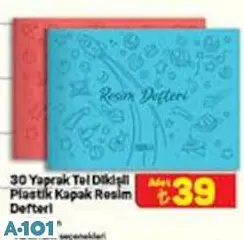 30 YAPRAK TEL DİKİŞLİ PLASTİK KAPAK RESİM DEFTERİ